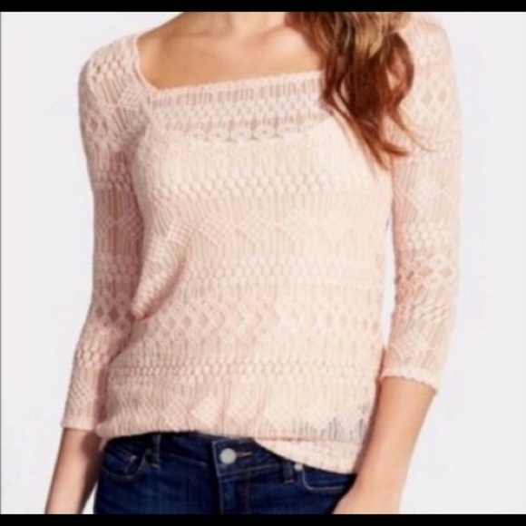 Lucky Brand Tops - Lucky Brand Lace Pink Embroidered Crochet Square Neck Top Size S